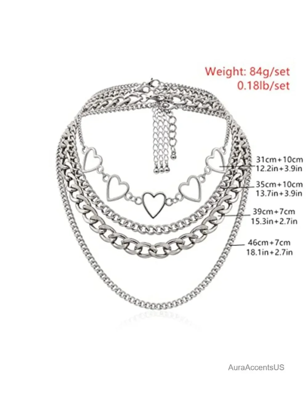 Layered Cuban Chain Necklace Set with Heart Pendant Choker for Women Men Y2K